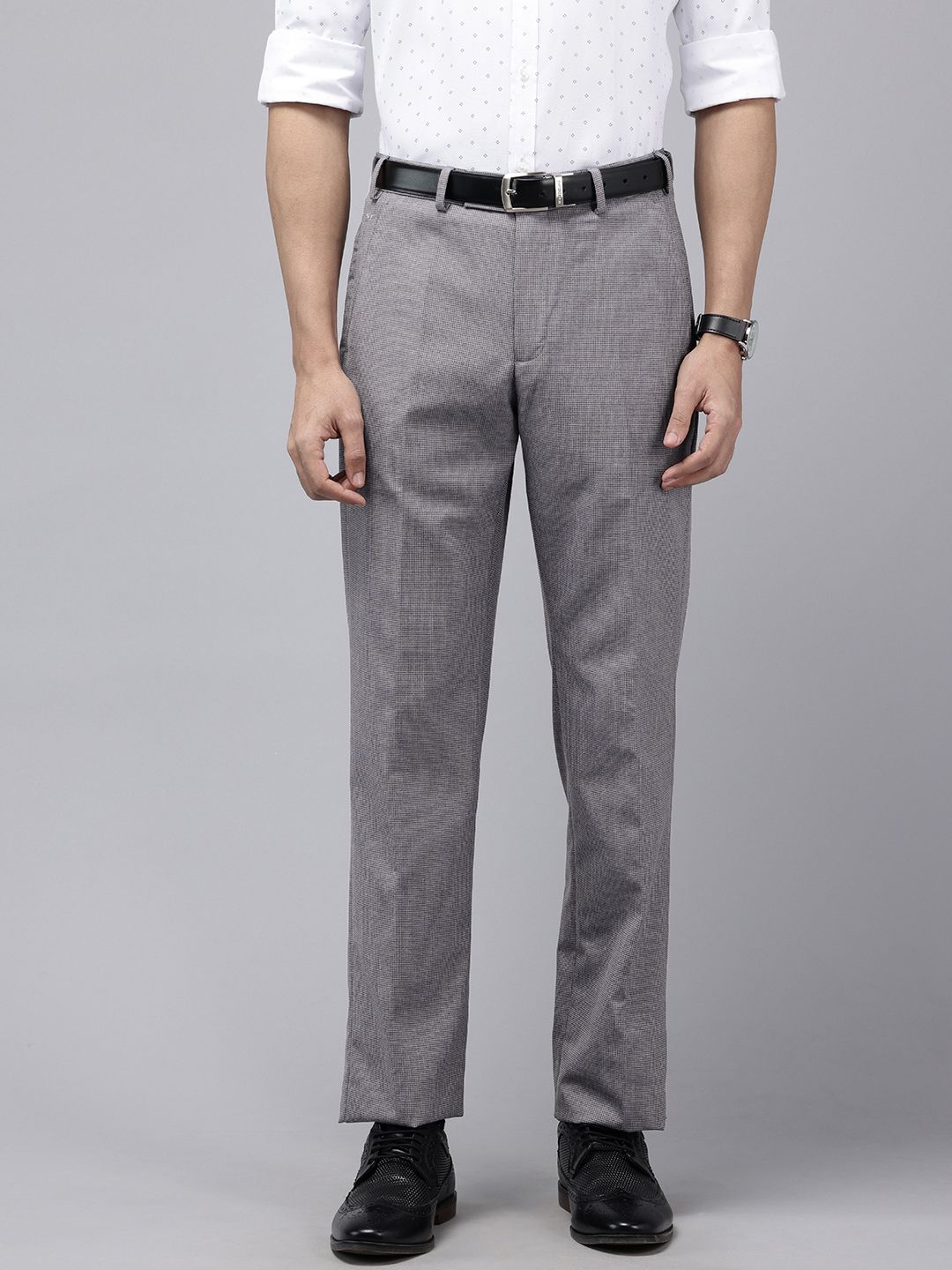 Park Avenue Men Self Design Textured Formal Trousers