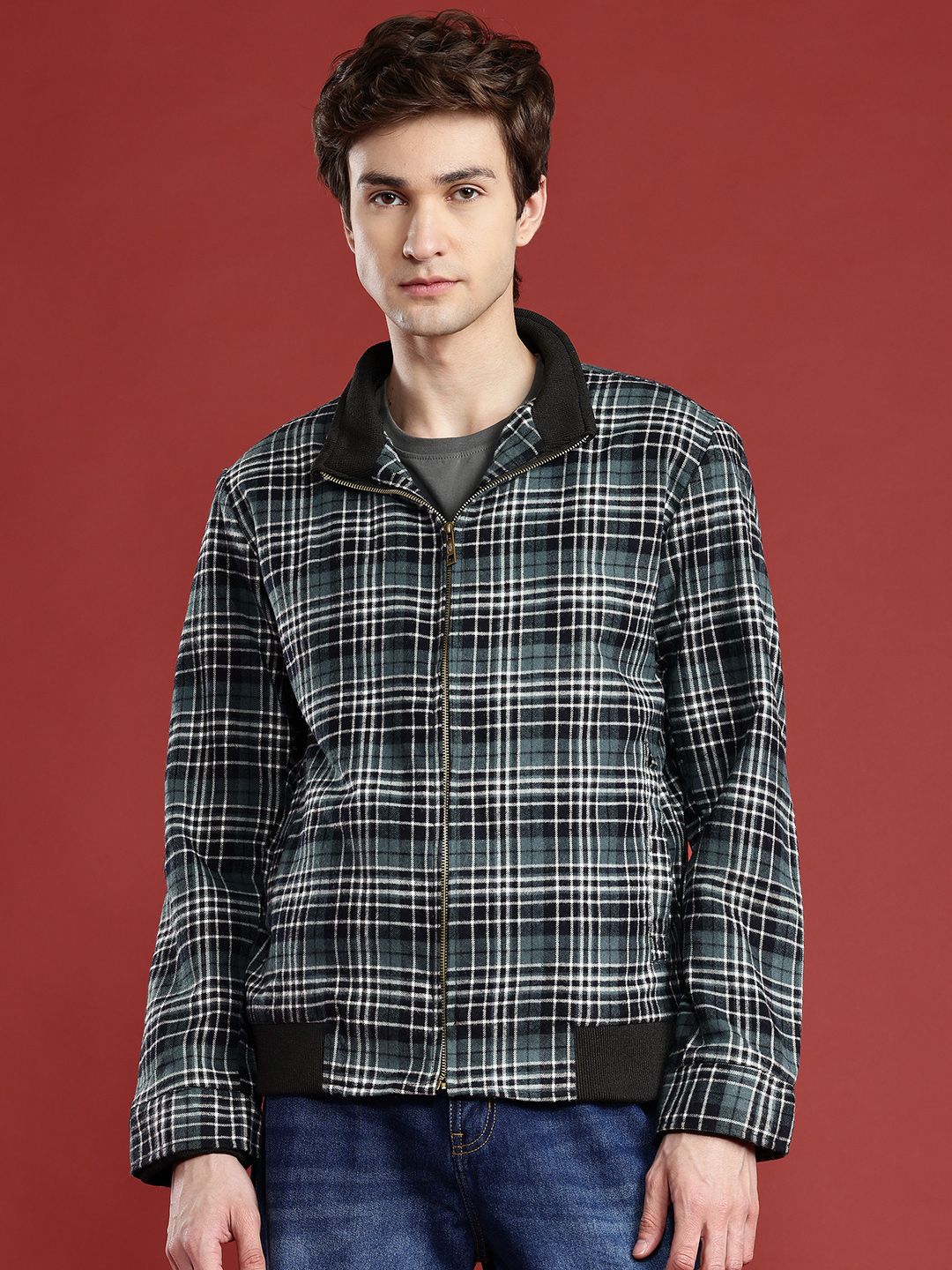 Leather Retail Men Checked Woollen Lightweight Tweed Tailored Jacket