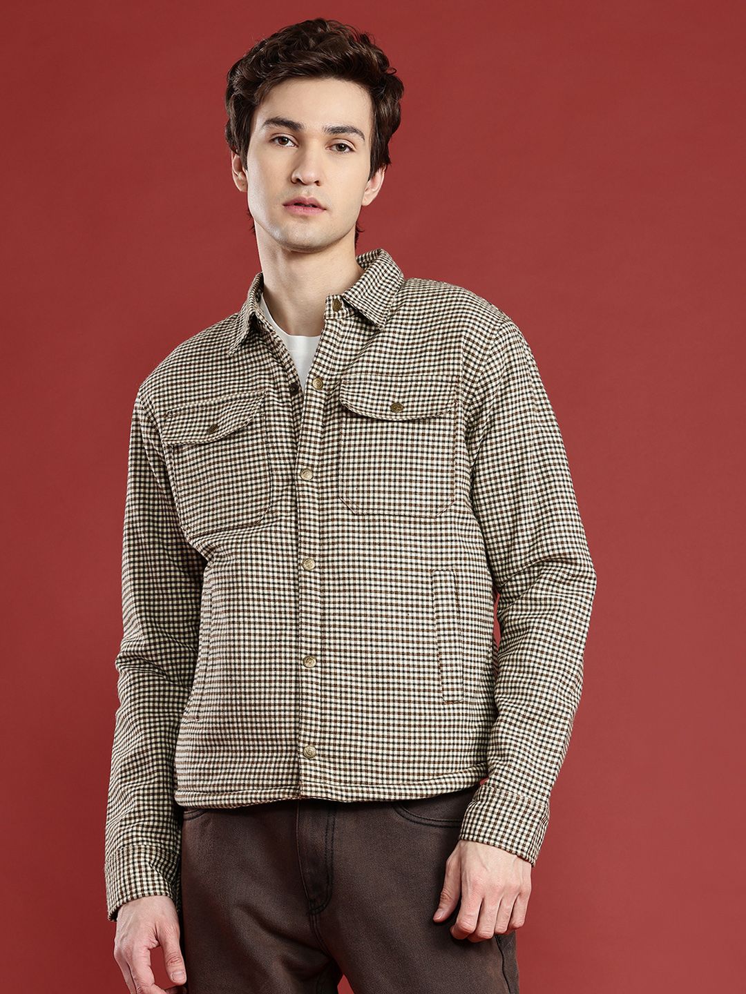 Leather Retail Men Checked Woollen Lightweight Tweed Tailored Jacket