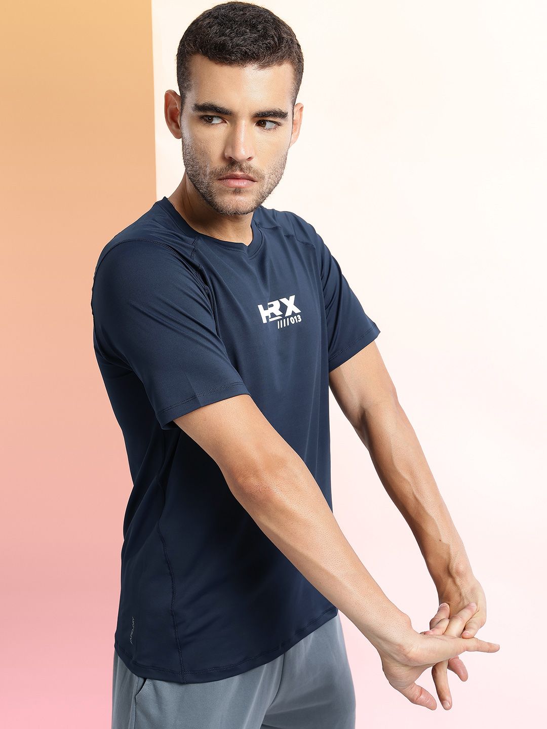 HRX by Hrithik Roshan Brand Logo Print Raglan Sleeves Slim Fit Rapid-Dry Training T-shirt
