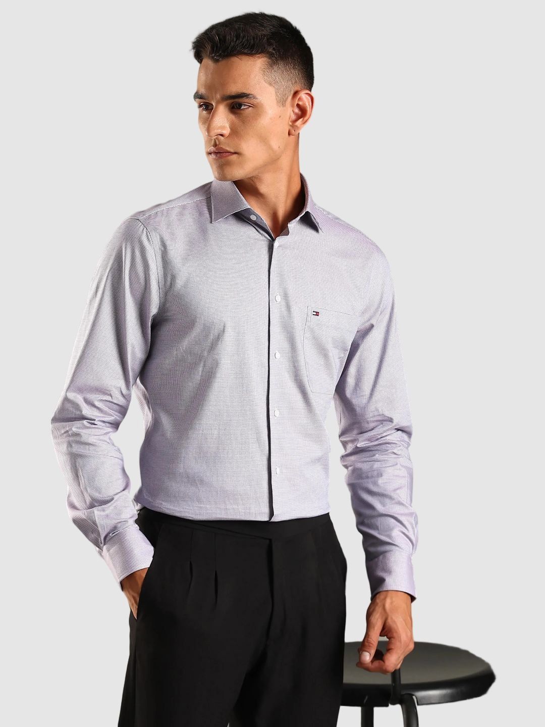 Tommy Hilfiger Tommy Hilfiger Eroupe Textured Spread Collar Pure Cotton Shirt