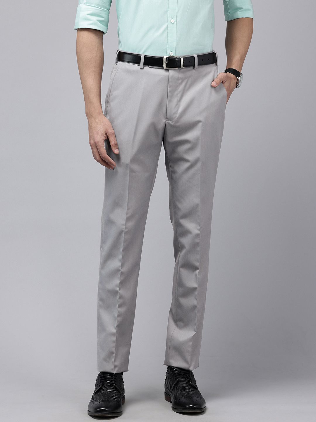 Park Avenue Men Self Design Textured Super Slim Fit Formal Trousers