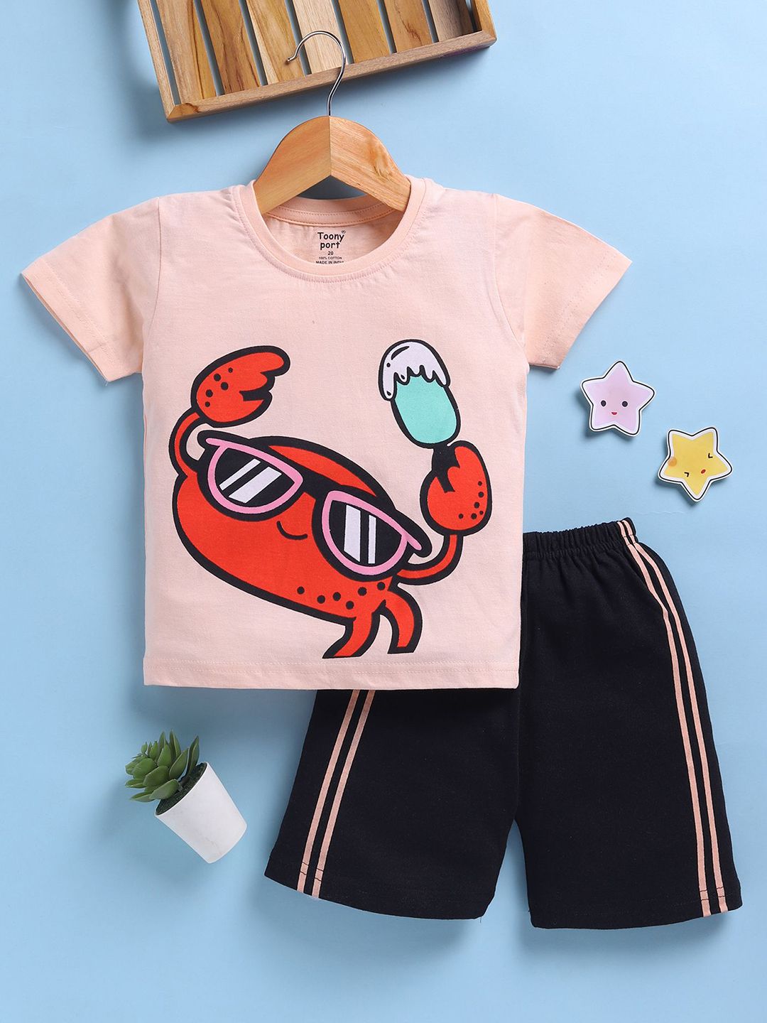 Toonyport Infant Boys Printed Round Neck Pure Cotton T-shirt With Short