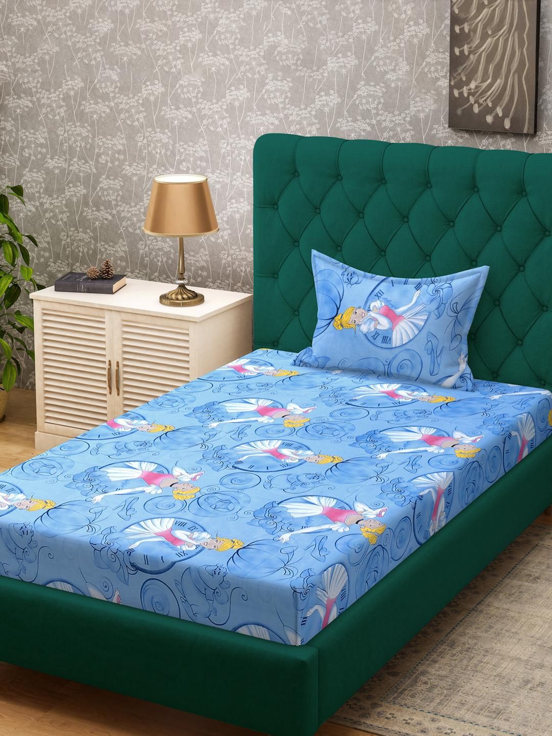 KLOTTHE KLOTTHE Blue Cartoon Characters Cotton Single Bedsheets