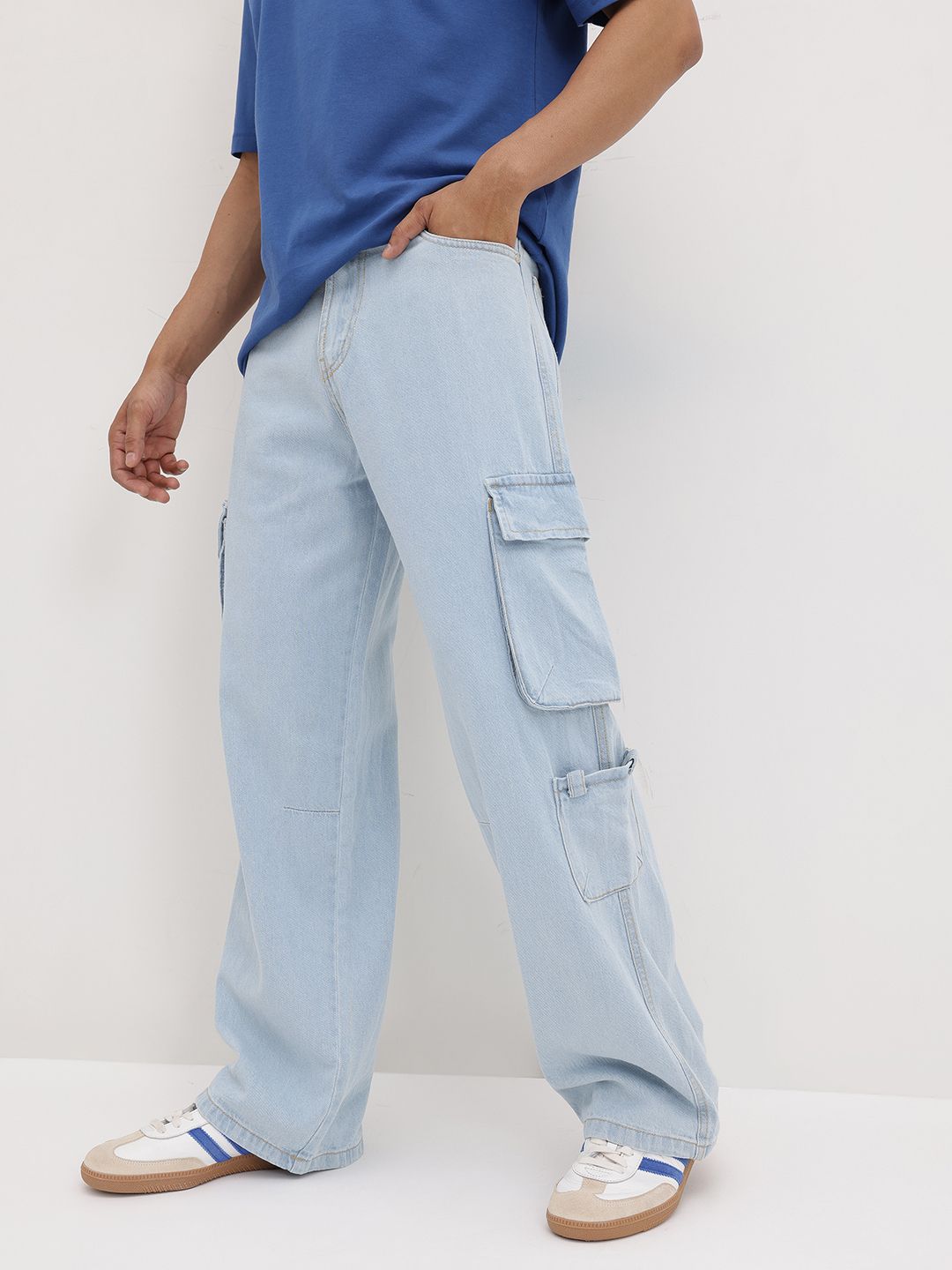 The Roadster Life Co. Men Loose Wide Leg Mid-Rise Cargo Jeans