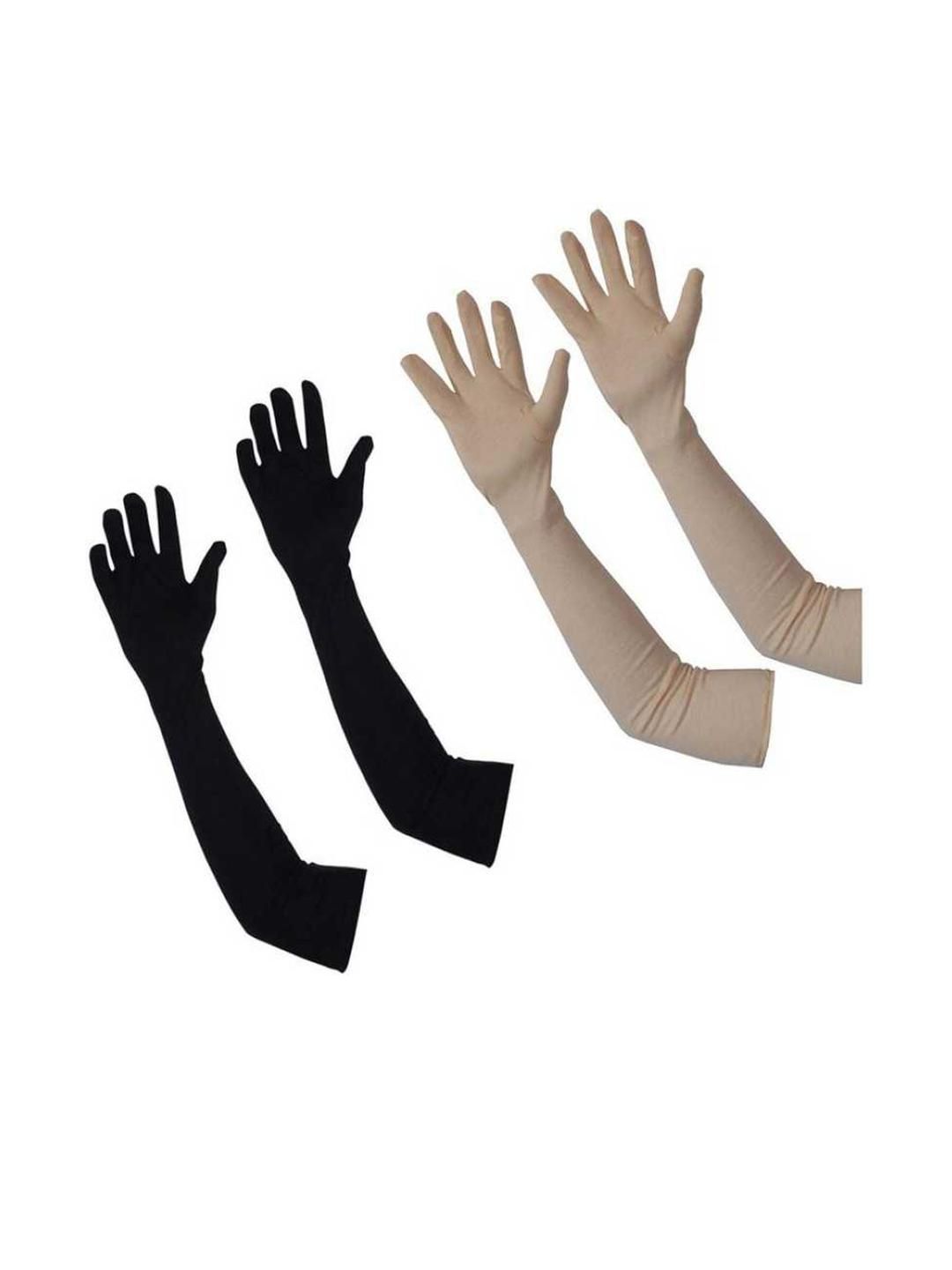 Navkar Crafts Unisex Set Of 2 Black & Beige Full Hand Cotton Riding Gloves