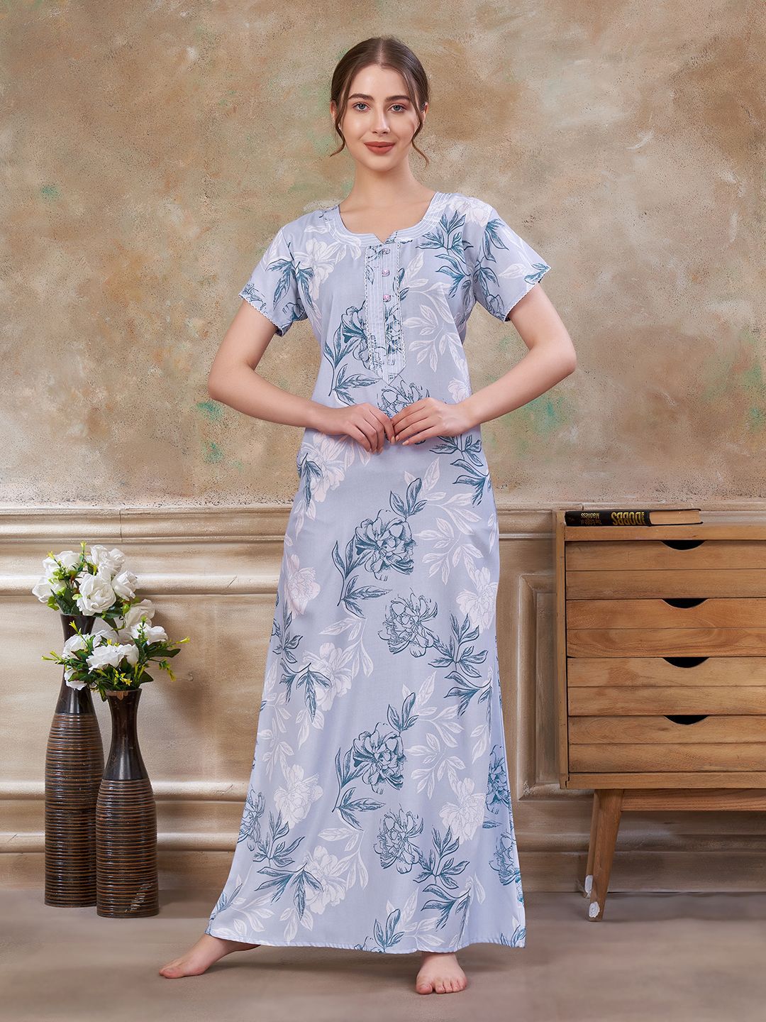 Sand Dune Women Printed Maxi Nightdress