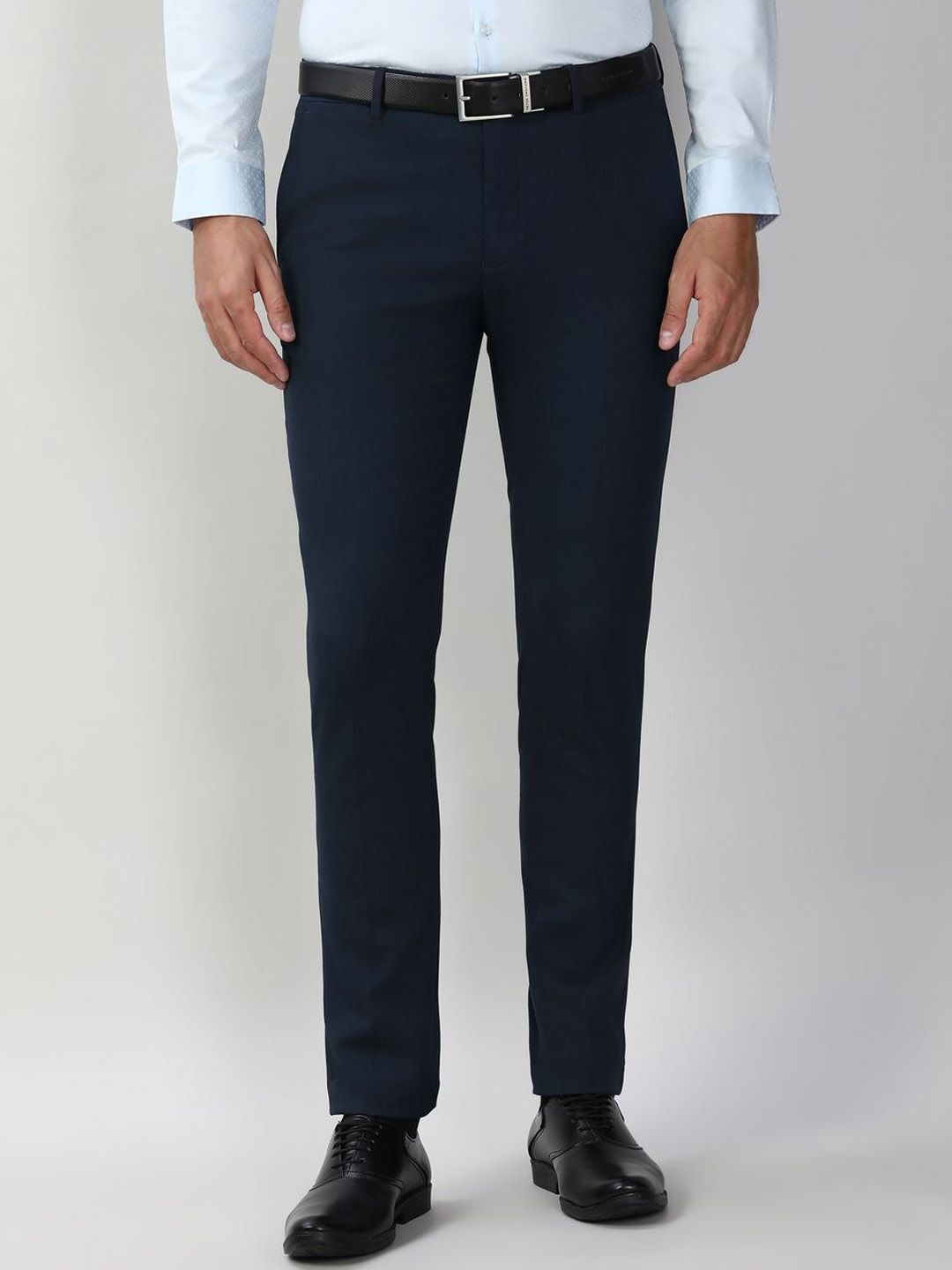 Peter England Elite Men Textured Slim Fit Mid-Rise Formal Trousers