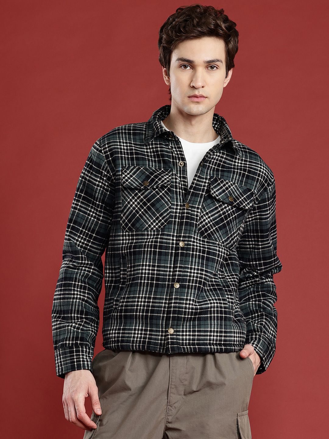 Leather Retail Men Checked Woollen Lightweight Tweed Tailored Jacket
