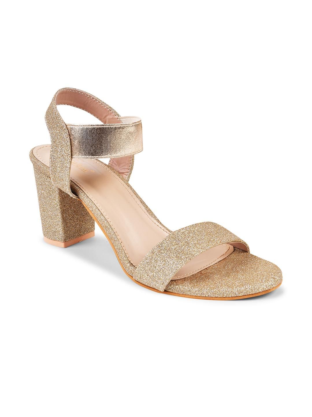 Dollphin Embellished Open Toe Block Heels