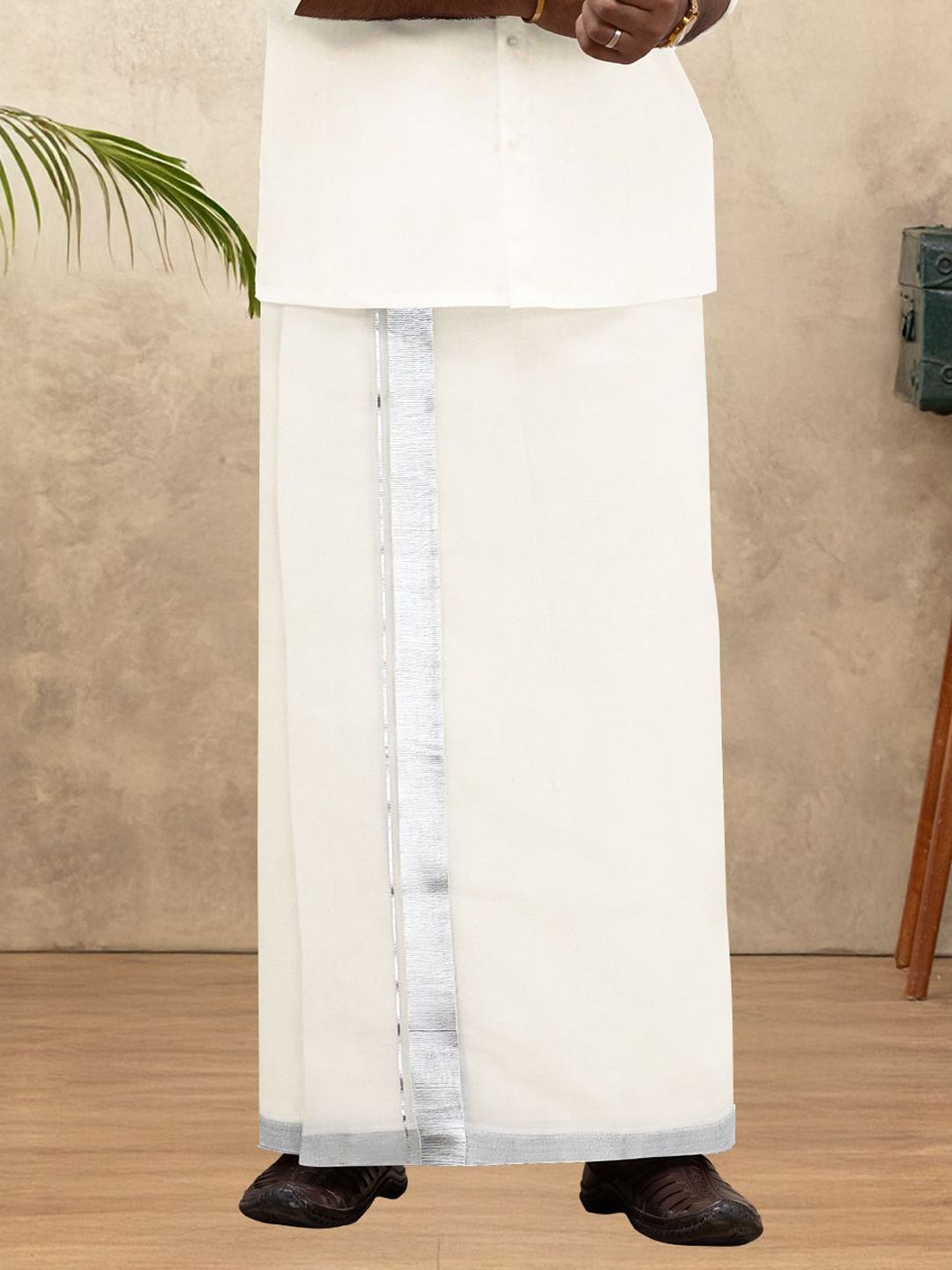 Ramraj Kora Cotton Zari Border Mark Double Layer Dhoti