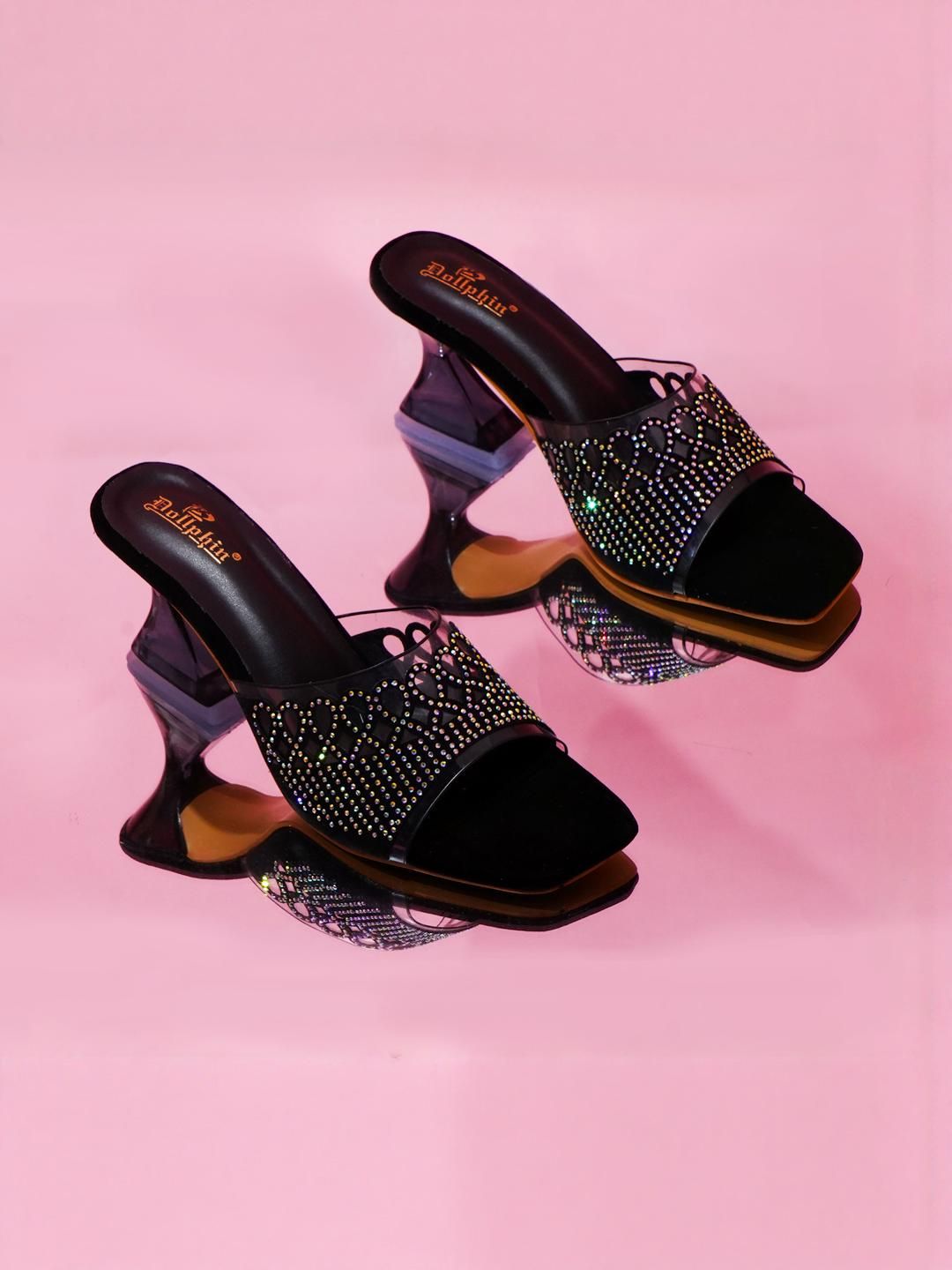 Dollphin Women Black Synthetic Open Back Block Heels