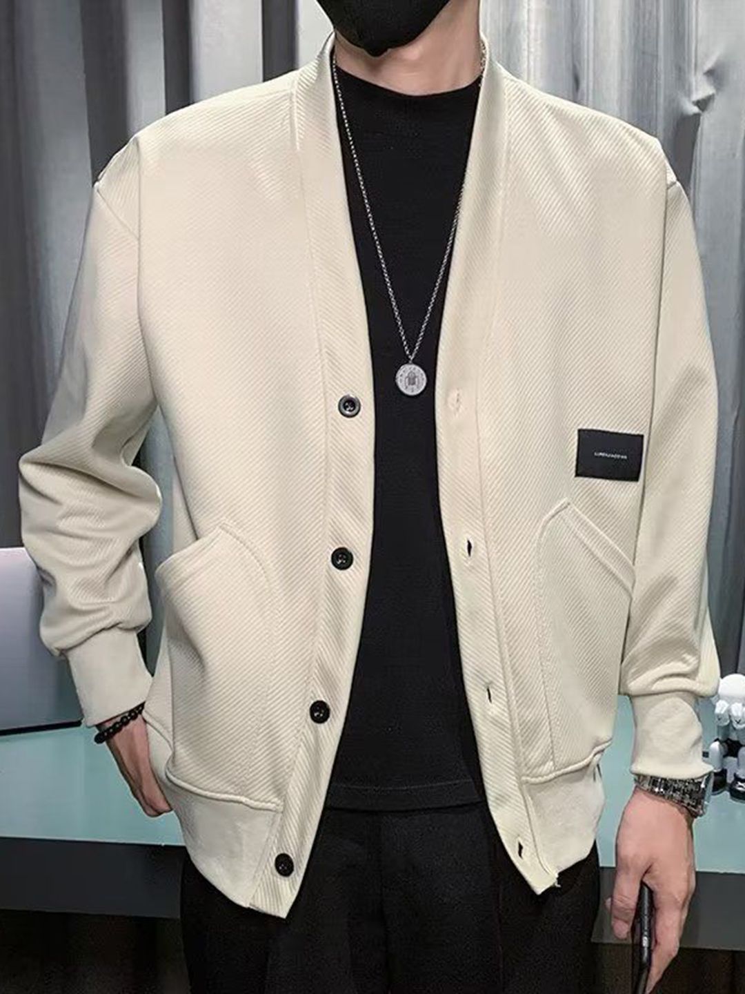 StyleCast Men Open Front Jacket with Embroidered