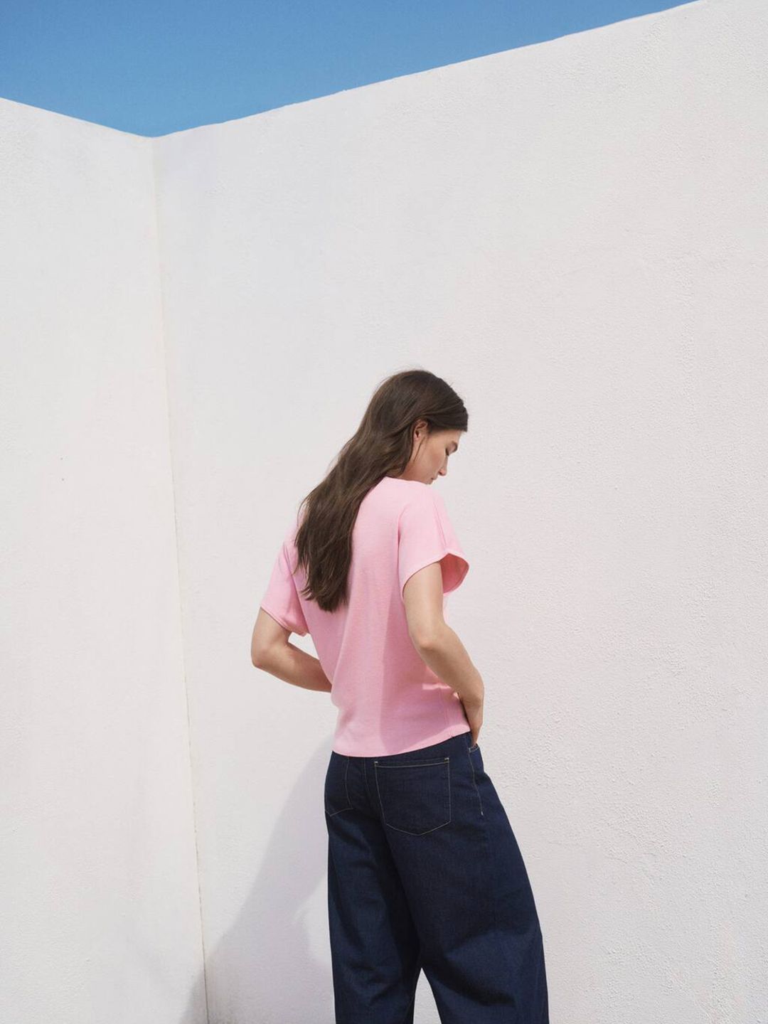 Ribbed Polo Collar Extended Sleeves T-shirt