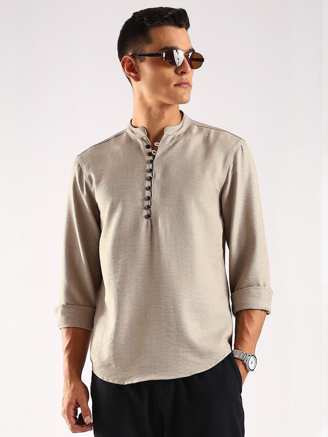 HERE&NOW Men Beige Polyester Kurtas