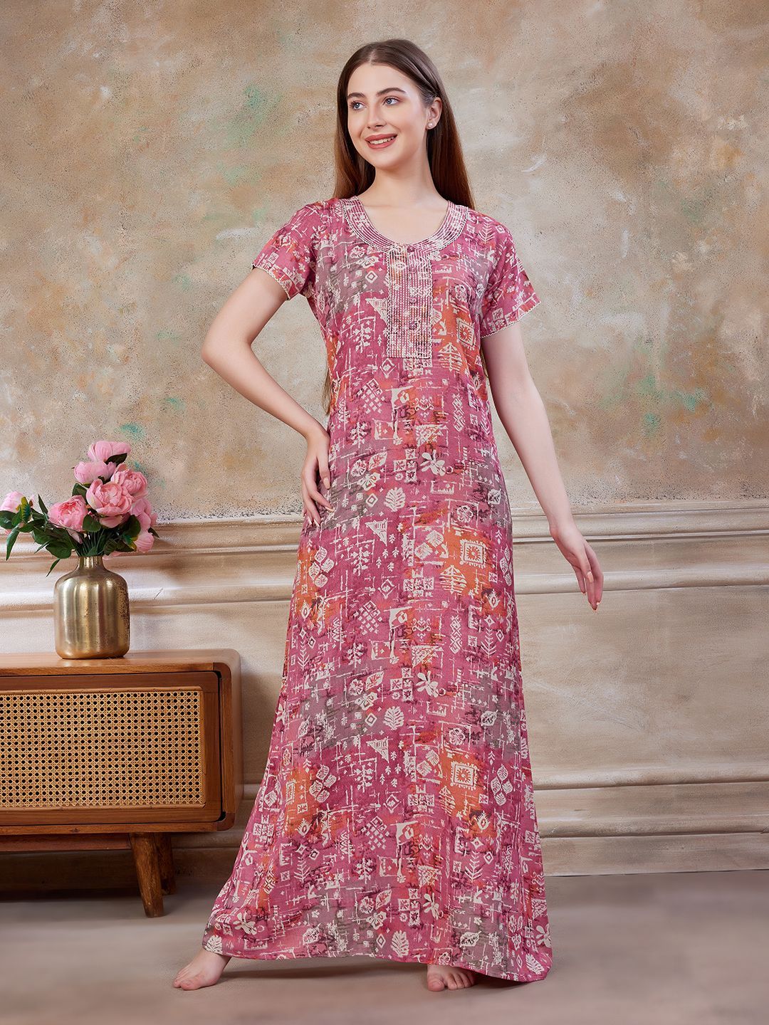 Sand Dune Women Printed Maxi Nightdress