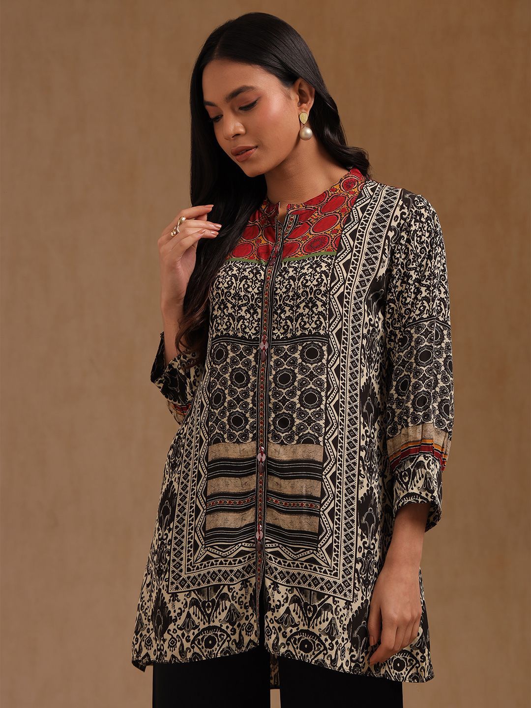 Soch Ethnic Motifs Printed Mandarin Collar Kurti