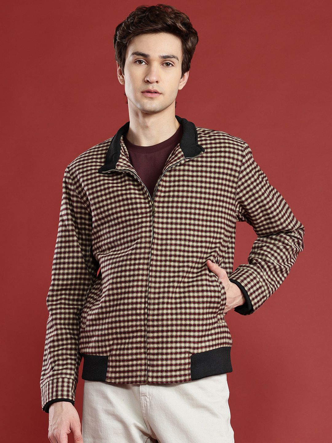Leather Retail Men Checked Woollen Lightweight Tailored Jacket