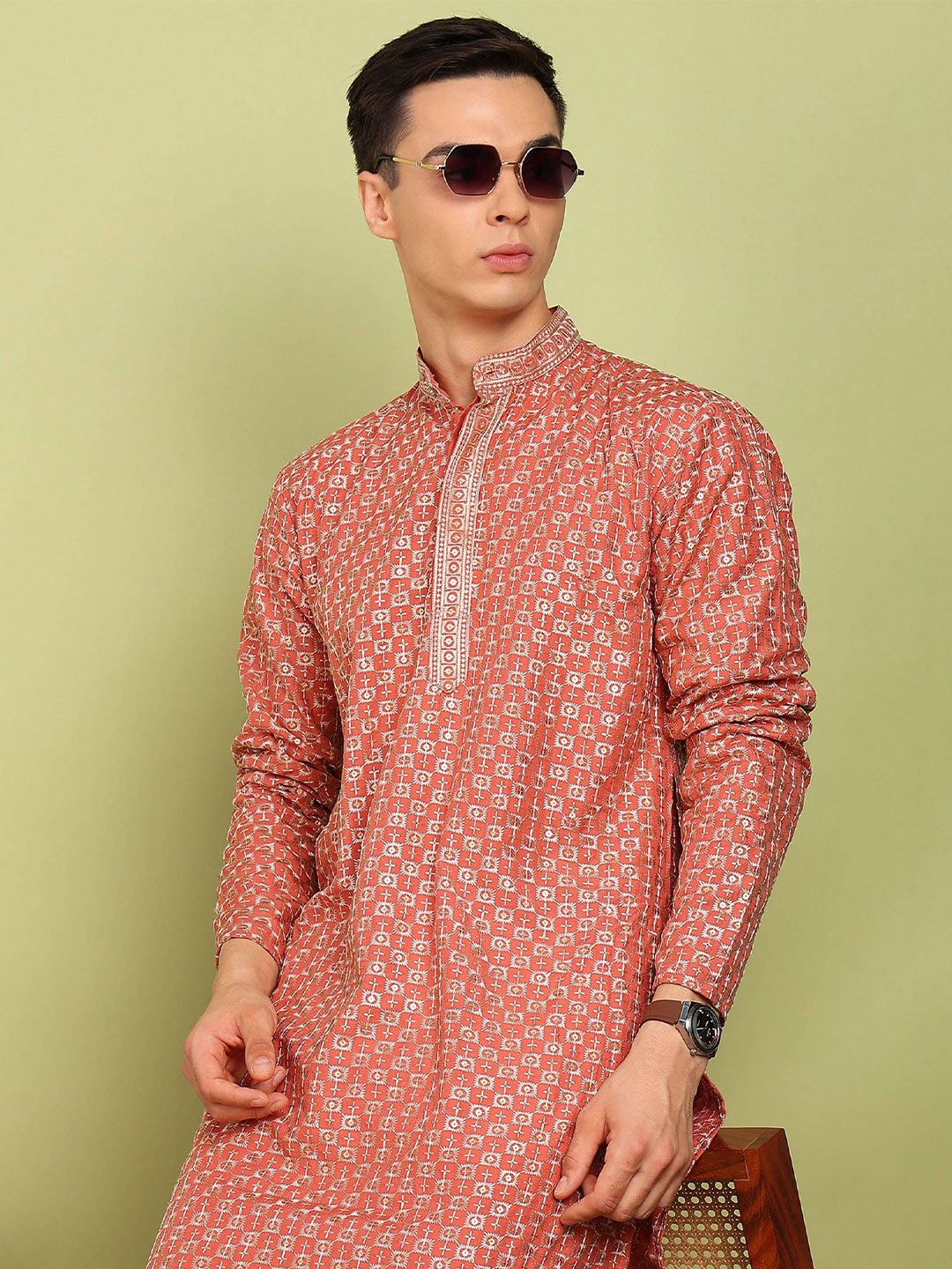 FUBAR Men Ethnic Motifs Embroidered Thread Work Kurta