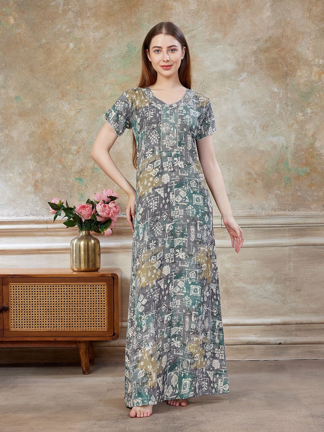 Sand Dune Women Printed Maxi Nightdress