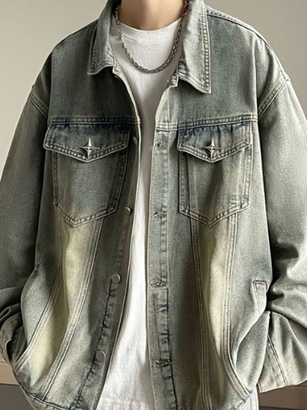 StyleCast Men Stand Collar Long Sleeves Denim Jacket