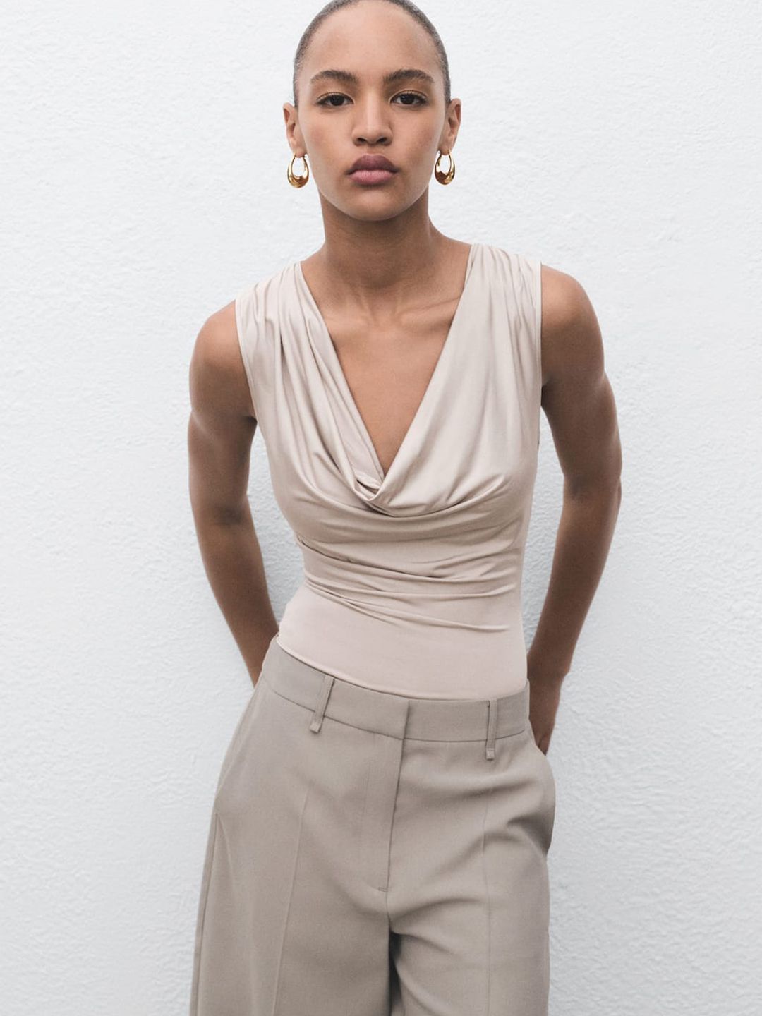 Cowl Neck Draped Bodysuit