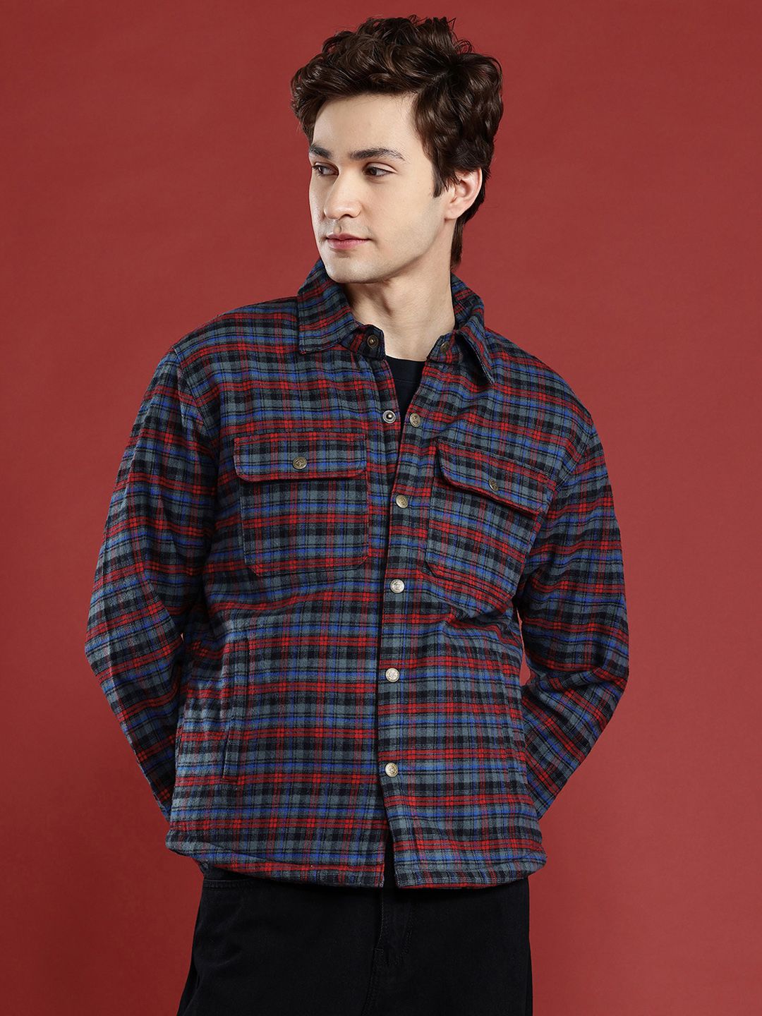 Leather Retail Men Checked Woollen Lightweight Tweed Tailored Jacket