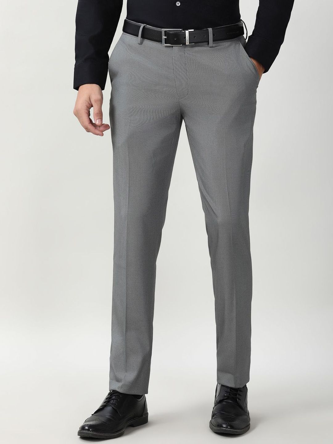 Peter England Elite Men Textured Slim Fit Formal Trousers