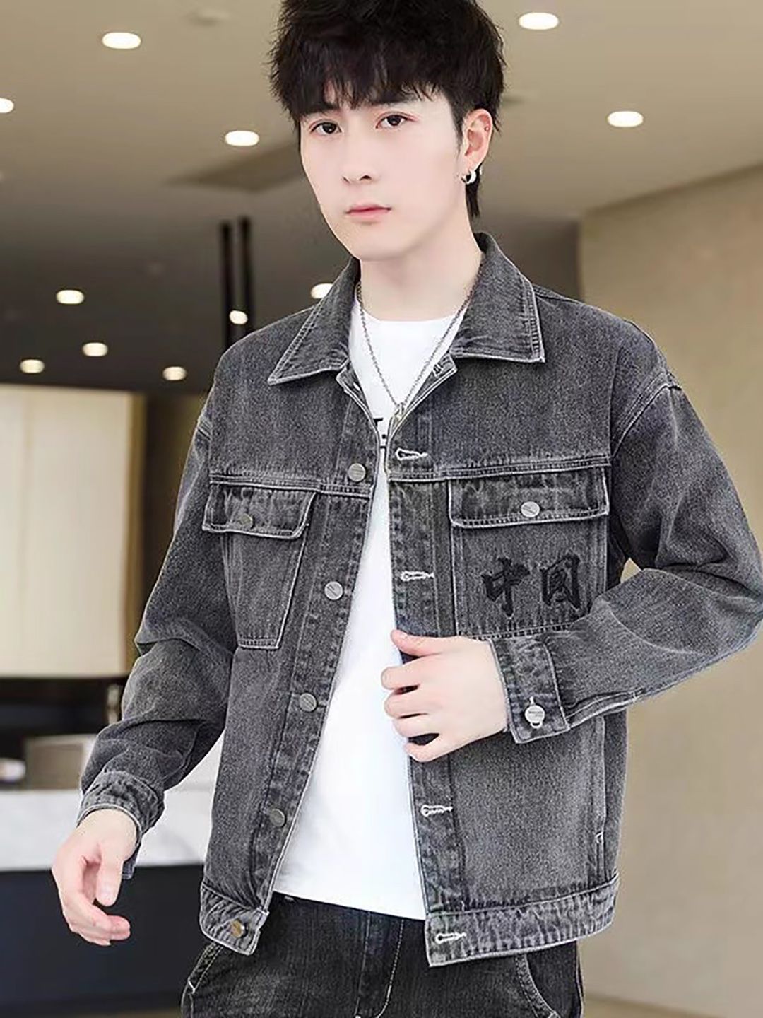 StyleCast Men Typography Long Sleeves Denim Jacket