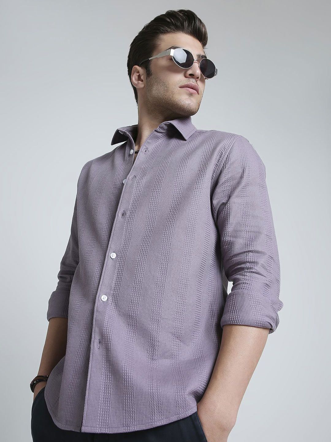 VASTRADO Men Classic Fit Textured Spread Collar Cotton Casual Shirt