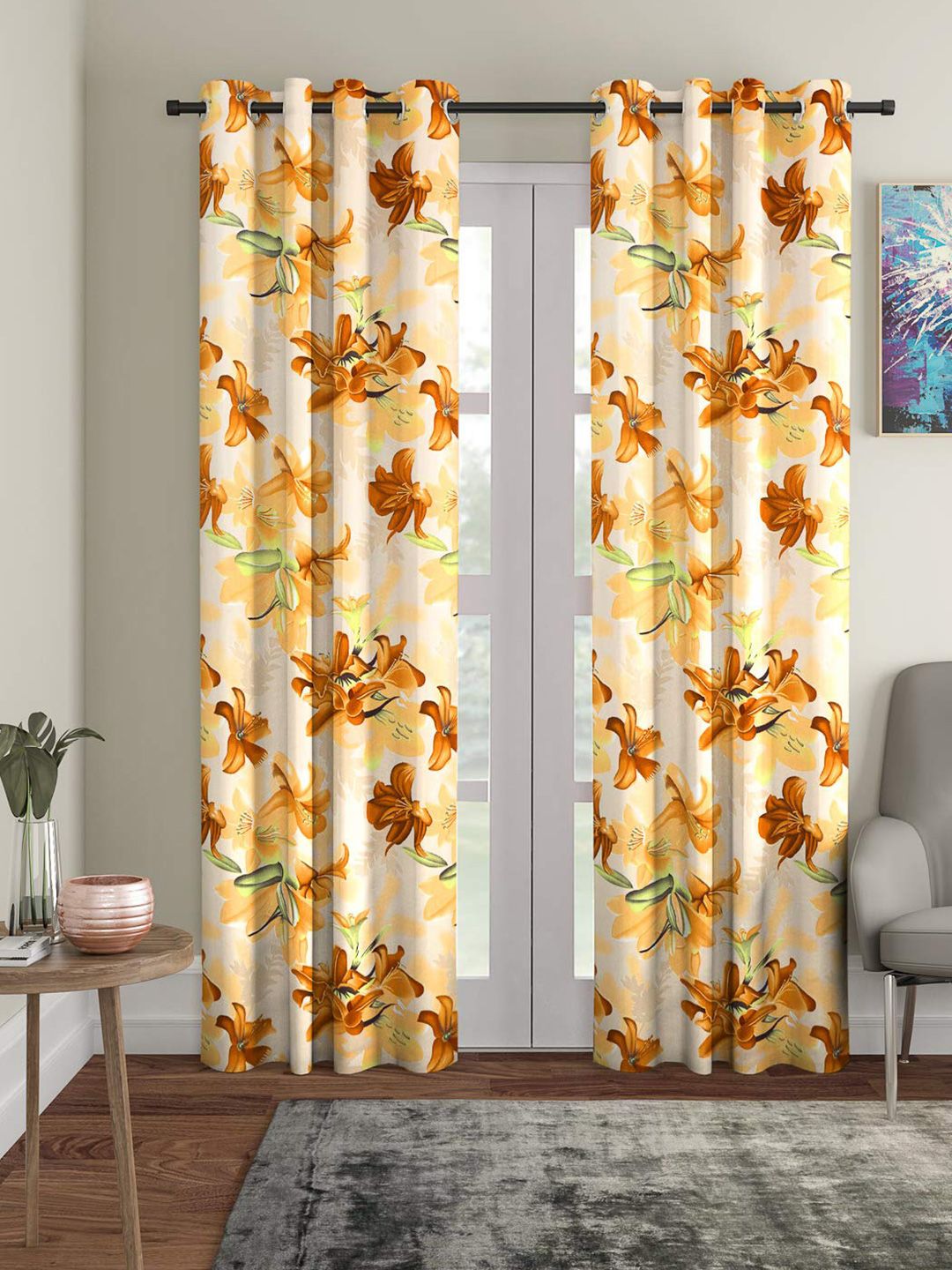 Cortina 2 Pieces Floral Printed Long Door Curtains
