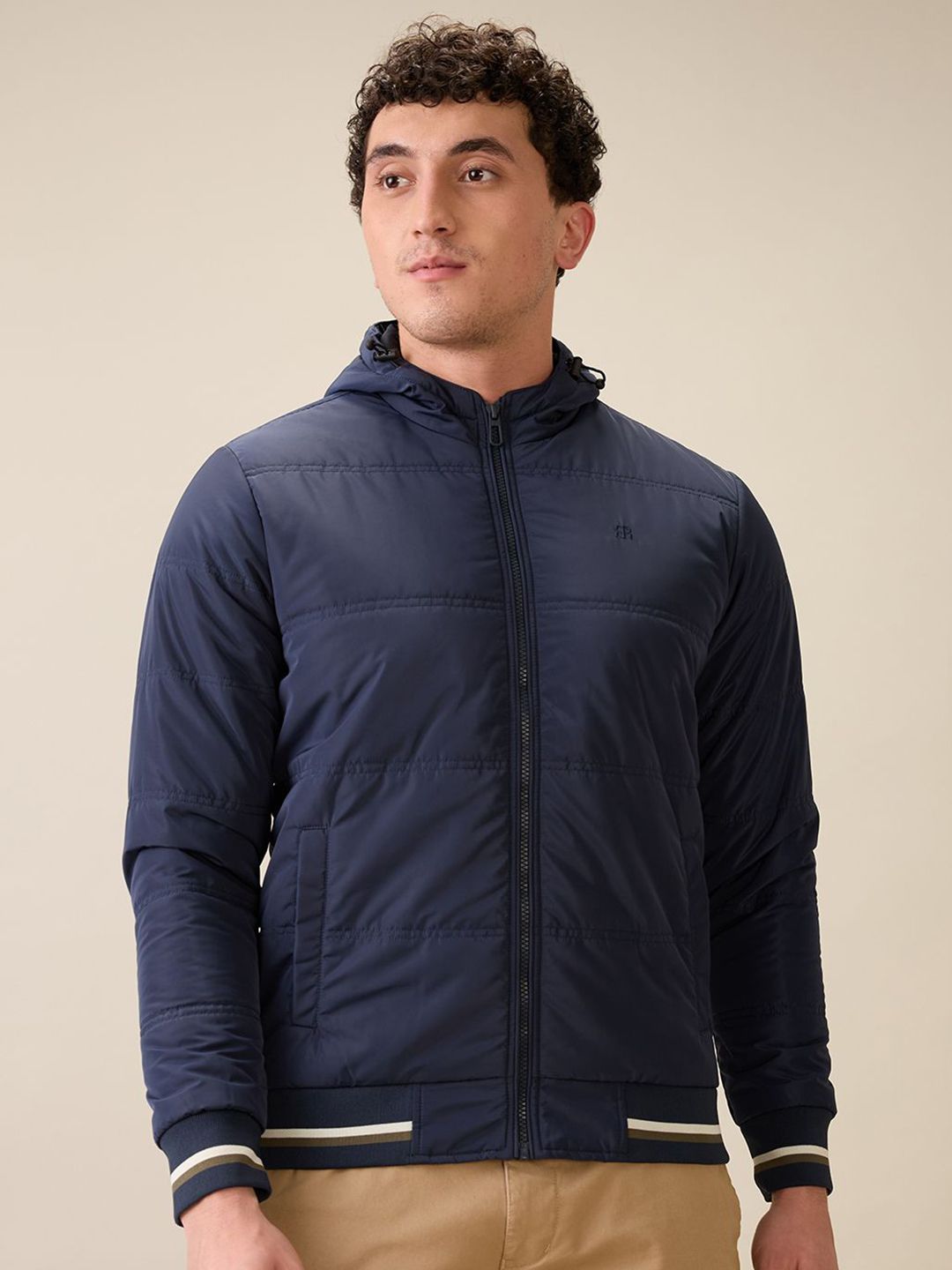 Raymond Men Hooded Solid Bomber Jacket