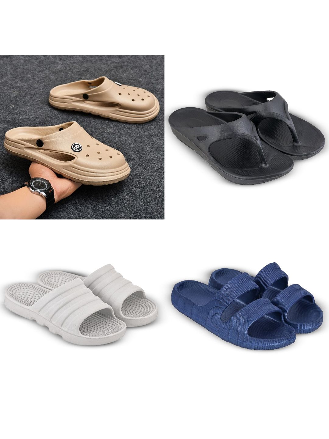 Feel alive Men Set Of 4 Ultra-Comfortable & Lightweight Thong Flip-Flops & Clogs