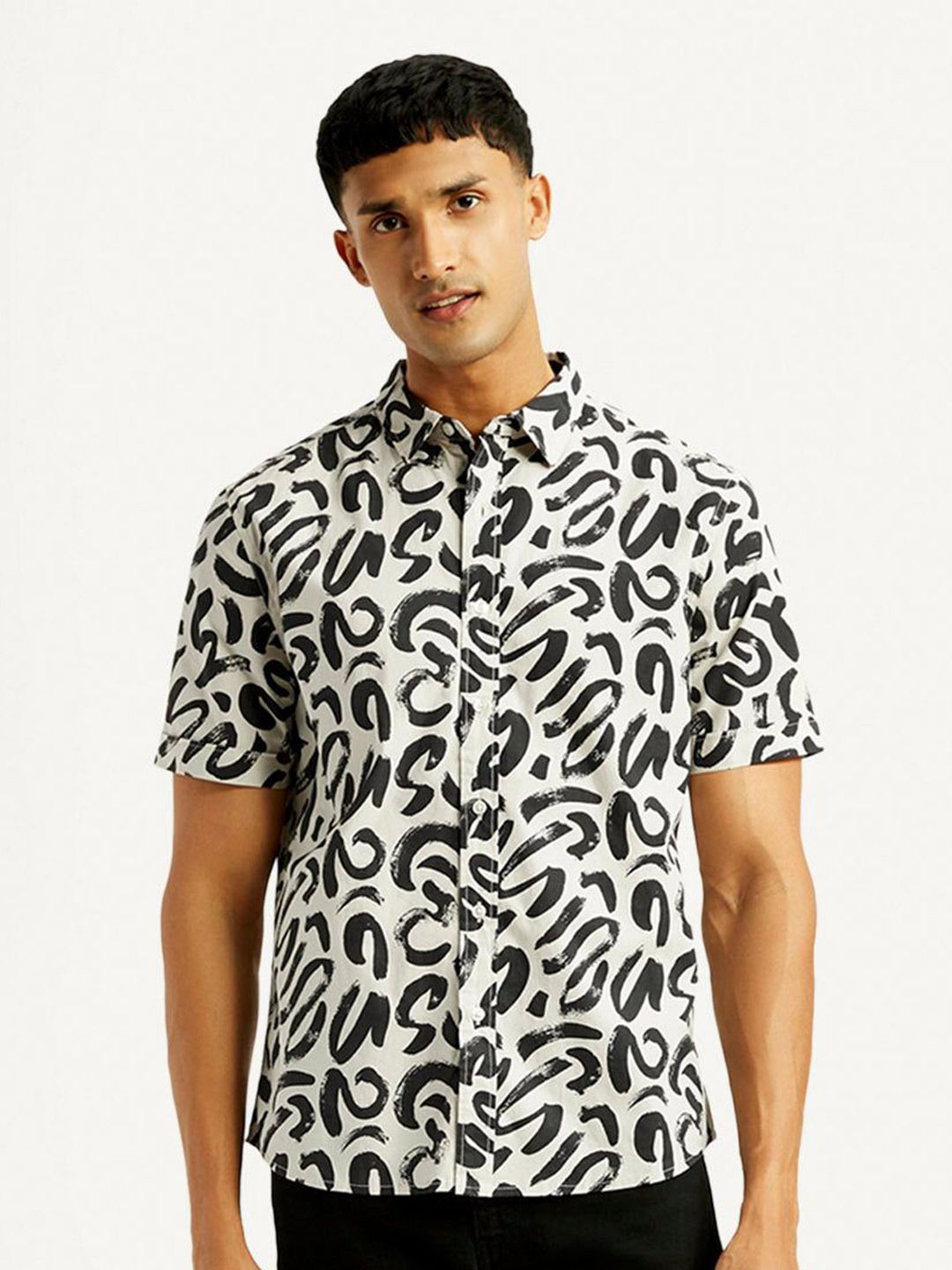 Men Printed Slim Fit Shirt Levis Men Classic Slim Fit Abstract Printed Spread Collar Casual Cotton Shirt