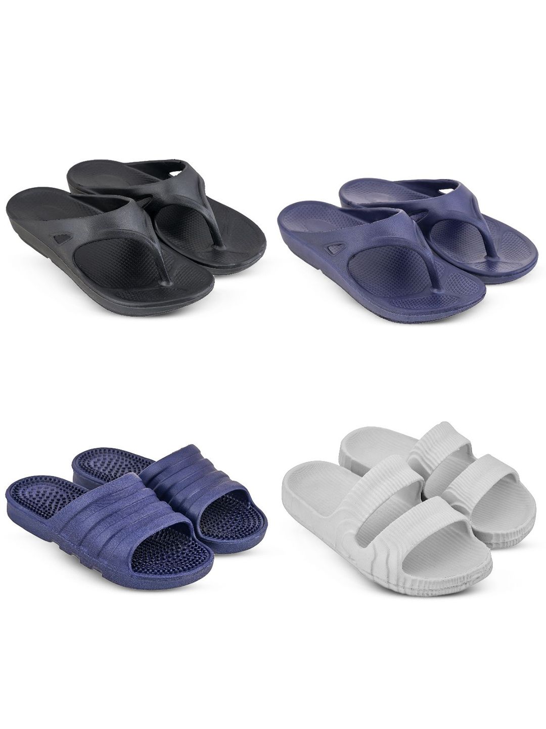 Feel alive Men Set Of 4 Ultra-Comfortable & Lightweight Thong Flip-Flops & Sliders