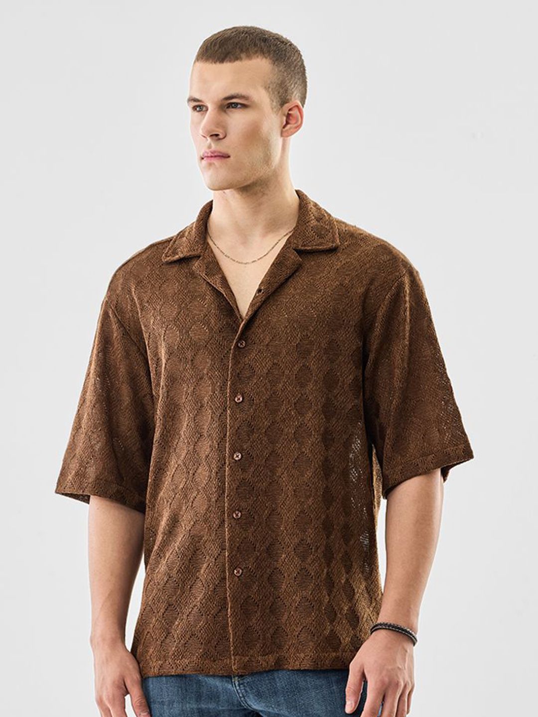 Snitch Men Textured Cuban Collar Casual Shirt