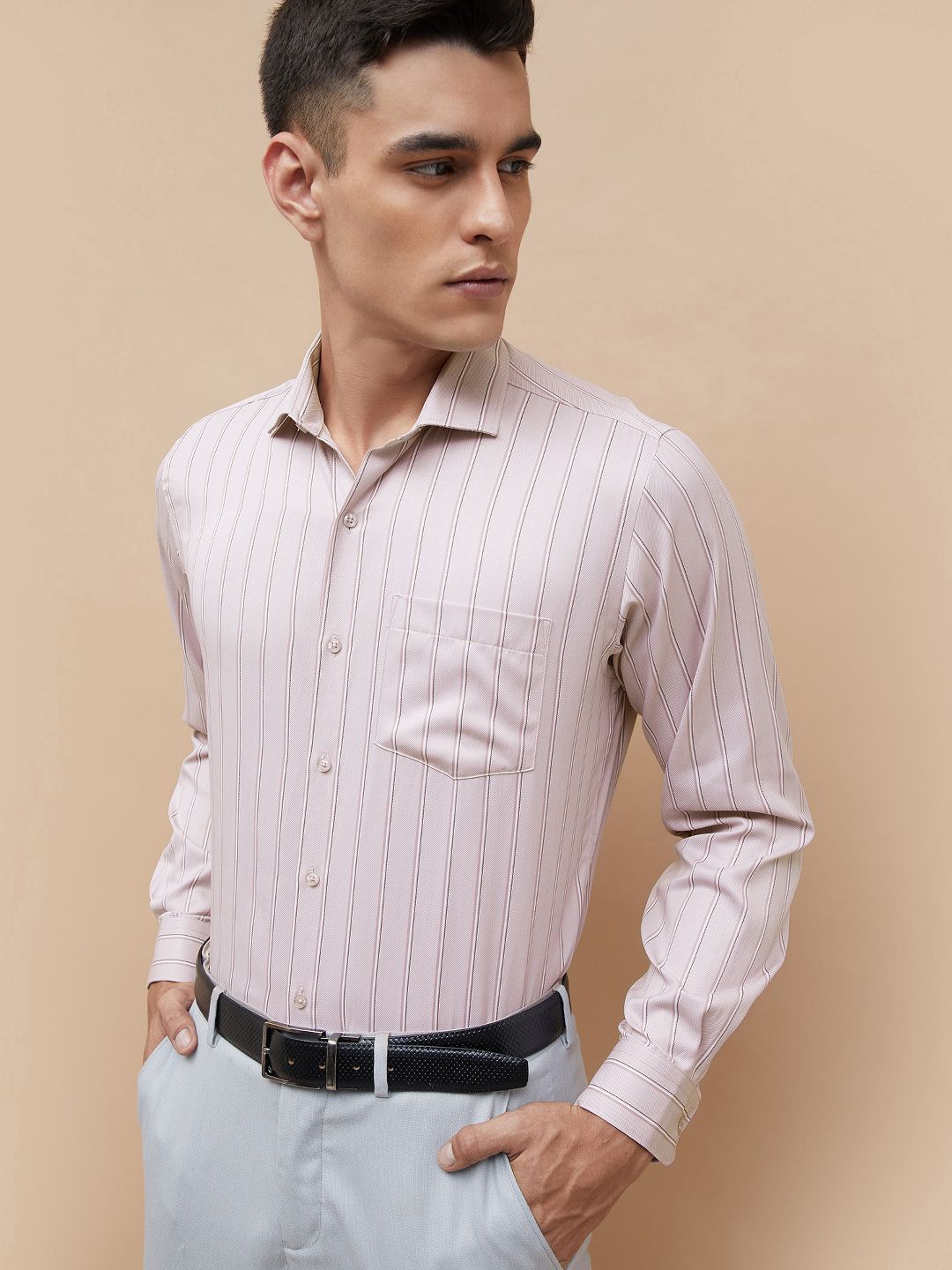 CODE by Lifestyle Men Slim Fit Vertical Striped Spread Collar Cotton Formal Shirt