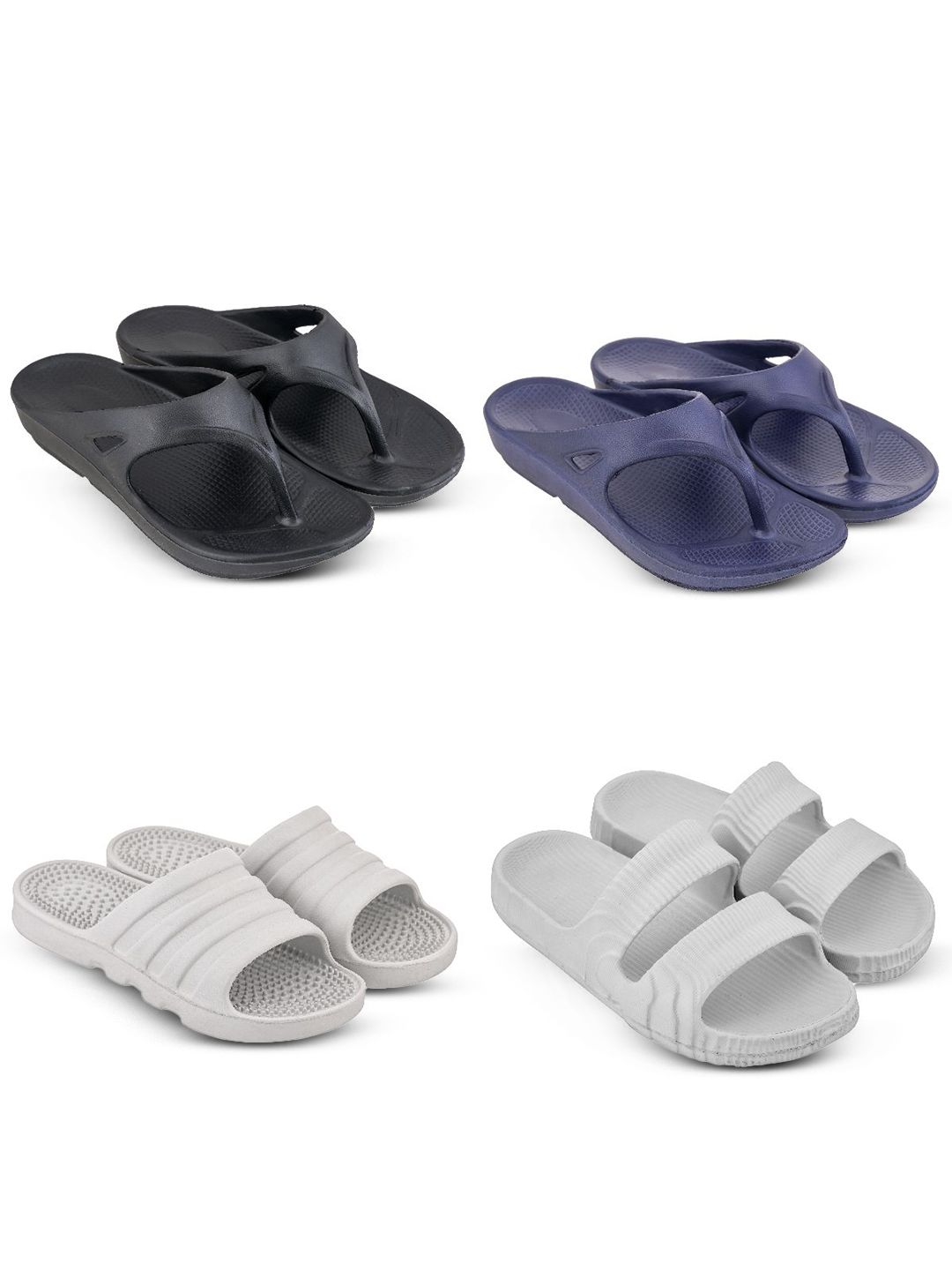 Feel alive Men Set Of 4 Ultra-Comfortable & Lightweight Thong Flip-Flops & Sliders