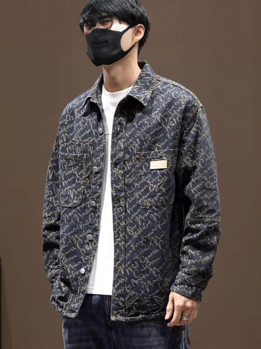 StyleCast Men Typography Printed Spread Collar Denim Jacket
