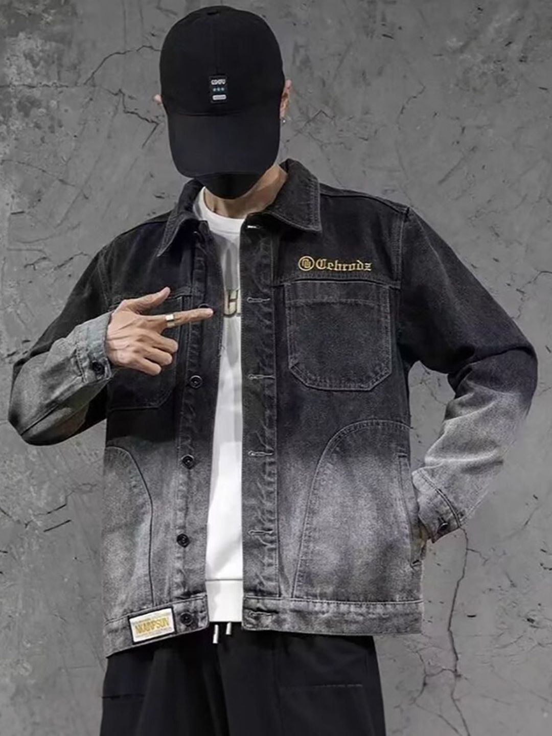StyleCast Men Charcoal Ombre Colourblocked Denim Jacket