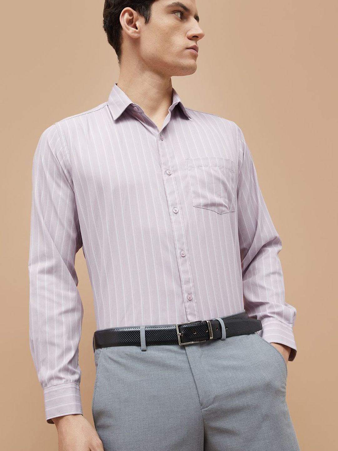 CODE by Lifestyle Men Vertical Striped Spread Collar Cotton Formal Shirt
