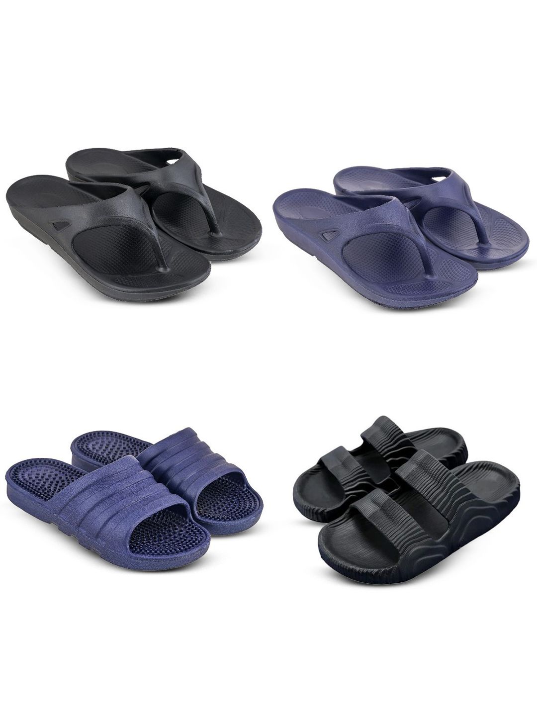 Feel alive Men Set Of 4 Ultra-Comfortable & Lightweight Thong Flip-Flops & Sliders
