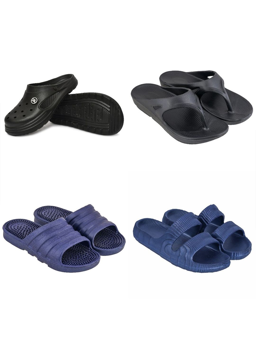 Feel alive Men Set Of 4 Ultra-Comfortable & Lightweight Thong Flip-Flops & Clogs