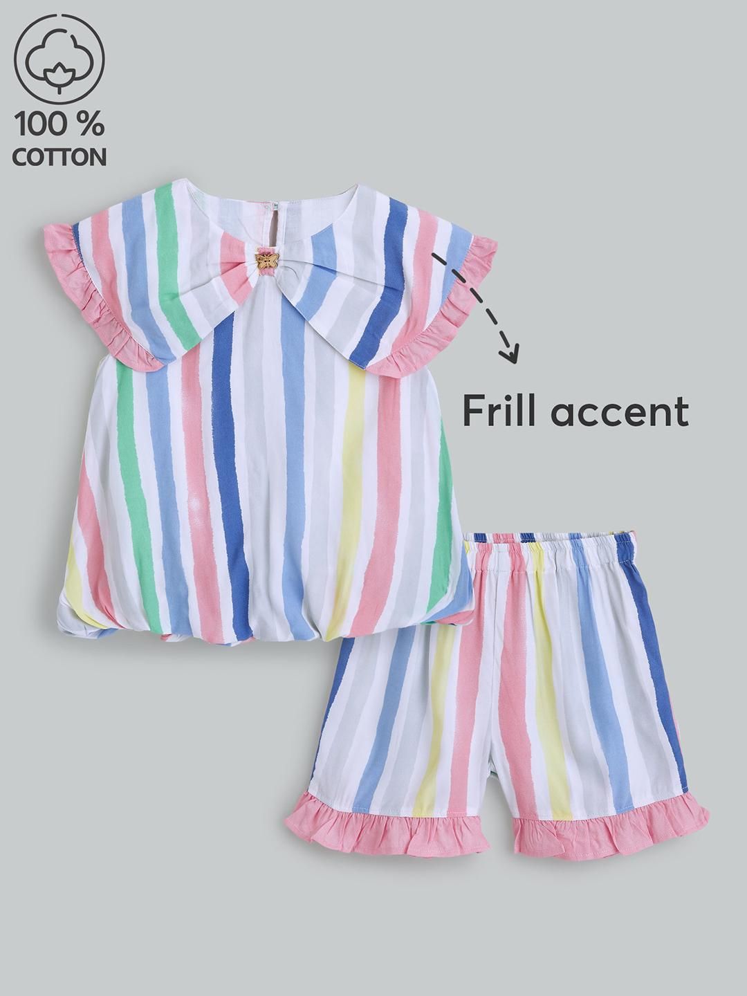 2-Pc Striped Blouse & Shorts