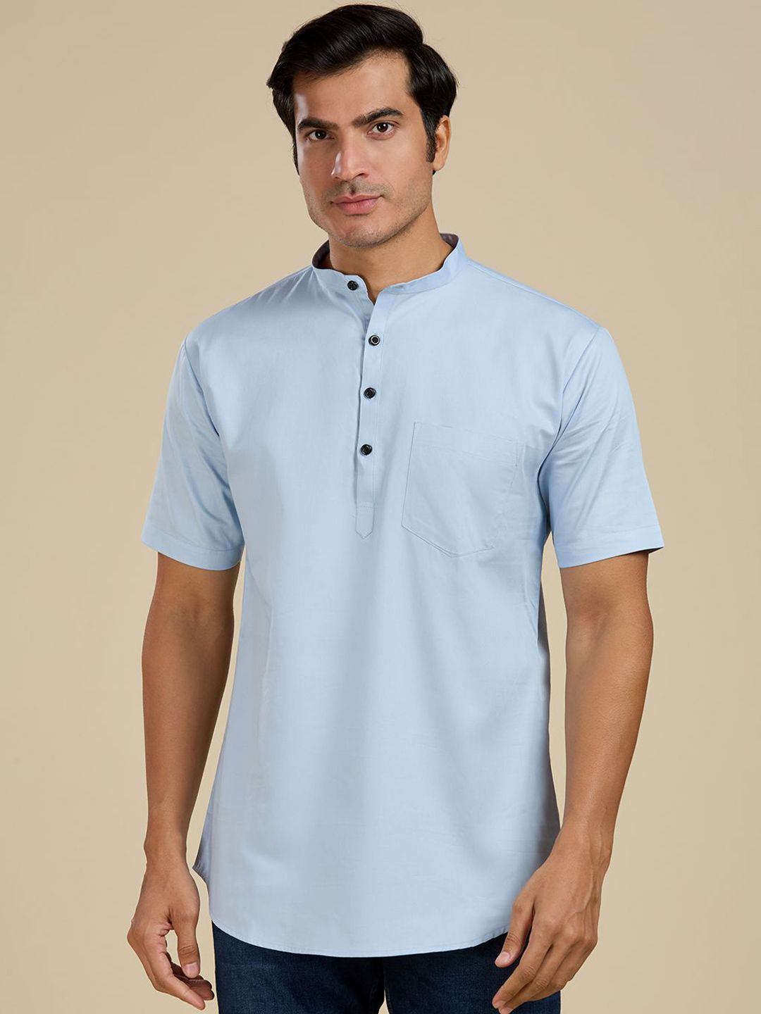 RAJUBHAI HARGOVINDAS Mandarin Collar Straight Cotton Kurta