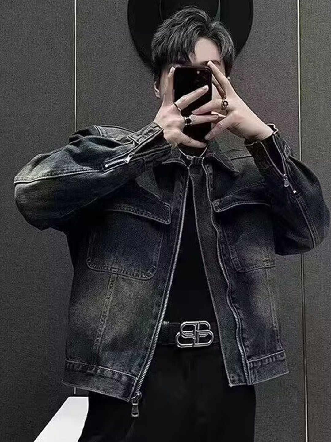 StyleCast StyleCast Men Stand Collar Long Sleeves Solid Washed Denim Jacket