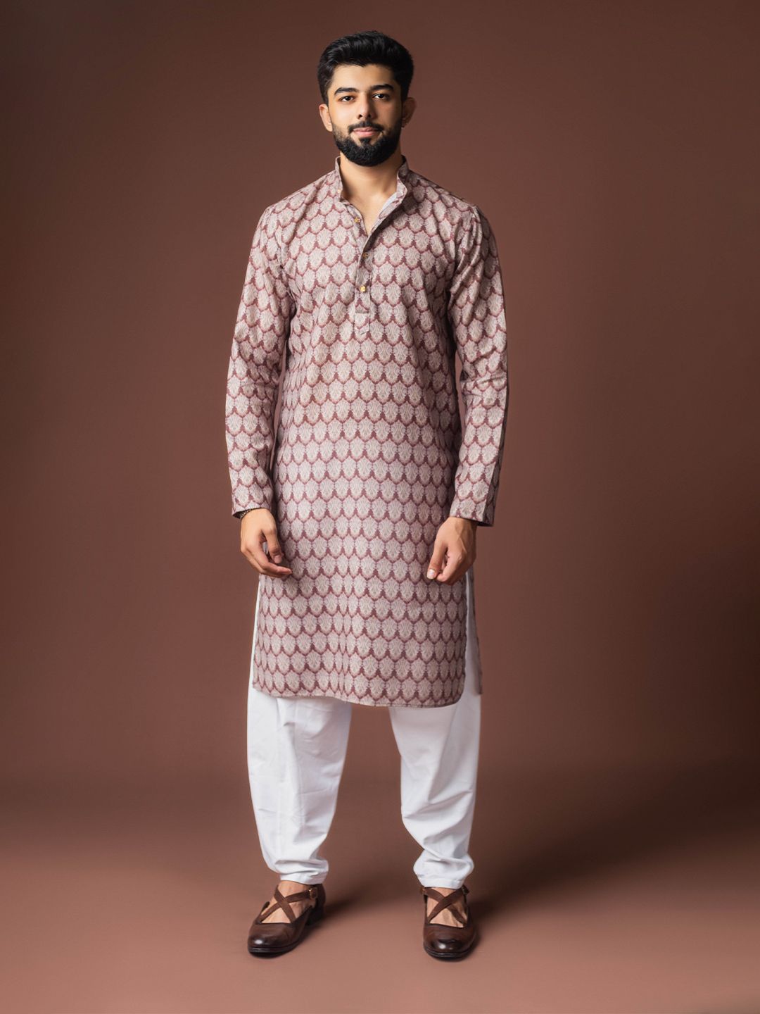 Rawayi Men Ethnic Motifs Printed Band Collar Kurta