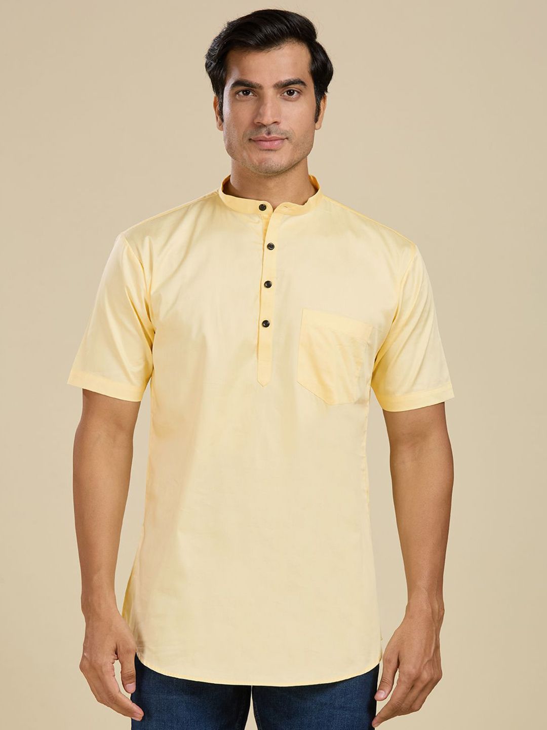 RAJUBHAI HARGOVINDAS Mandarin Collar Cotton Straight Kurta