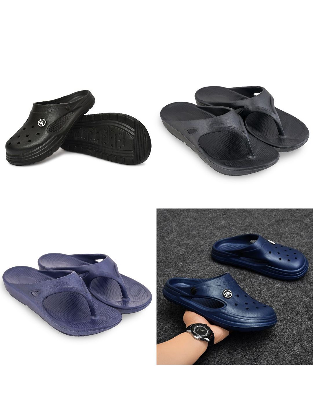Feel alive Men Set Of 4 Ultra-Comfortable & Lightweight Thong Flip-Flops & Clogs