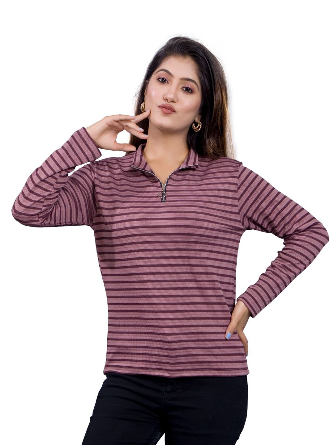 BAESD Striped Shirt Collar Top